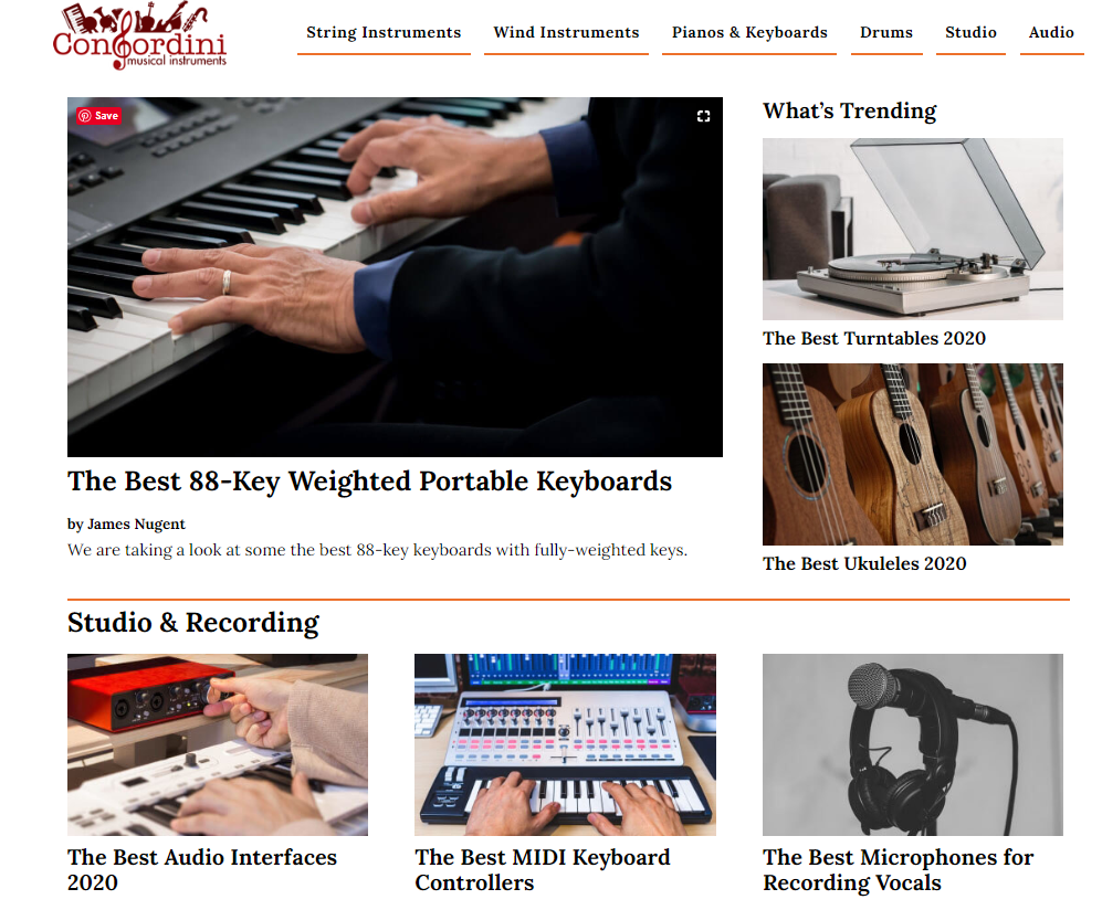 The Consordini music blog features reviews of musical instruments and equipment