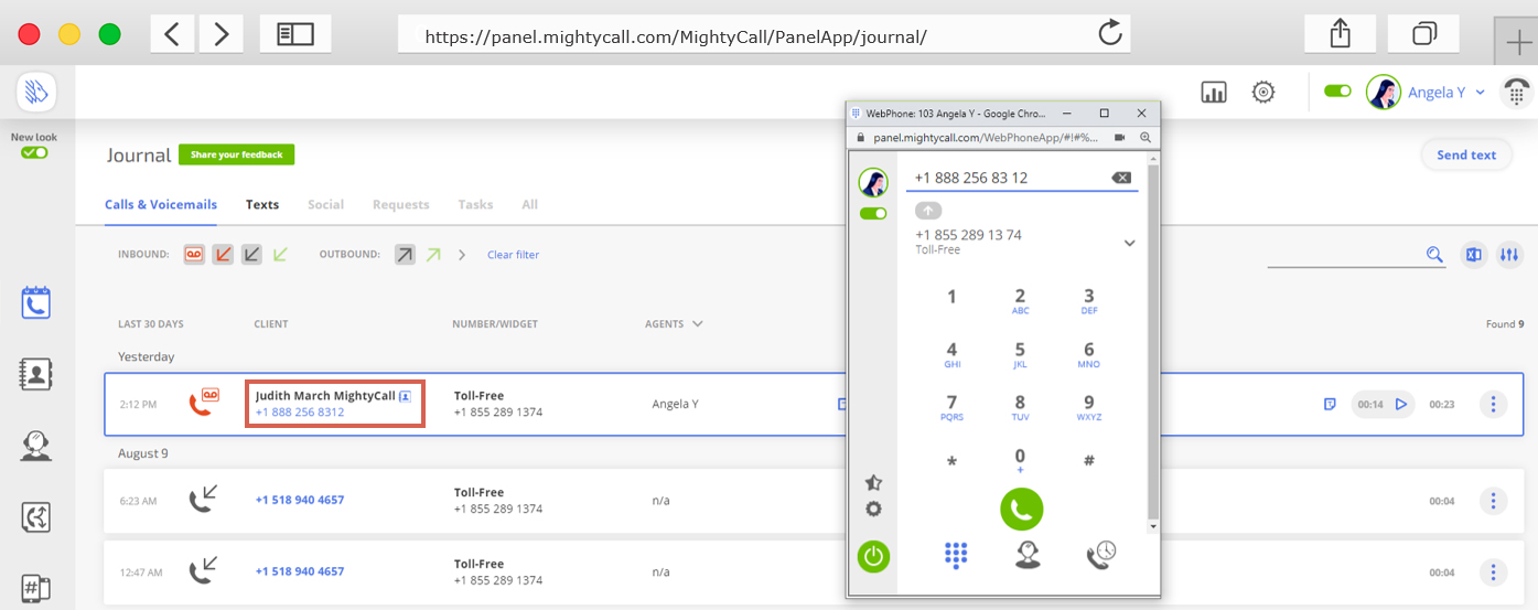Screenshot of MightyCall Control Panel