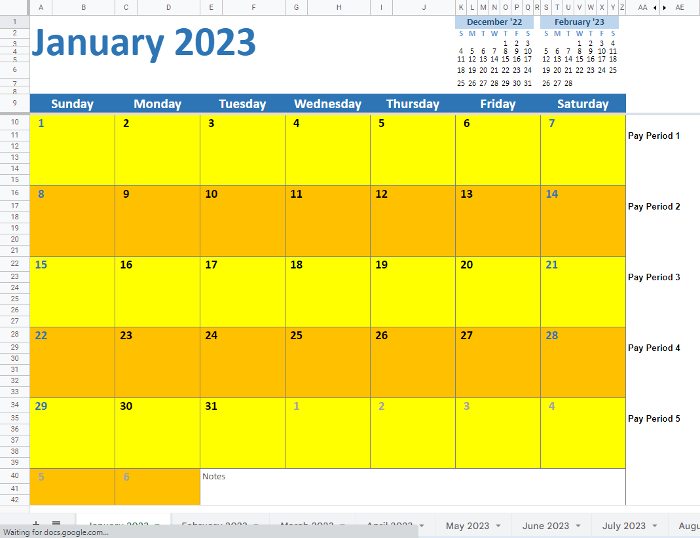 2023 Weekly calendar.