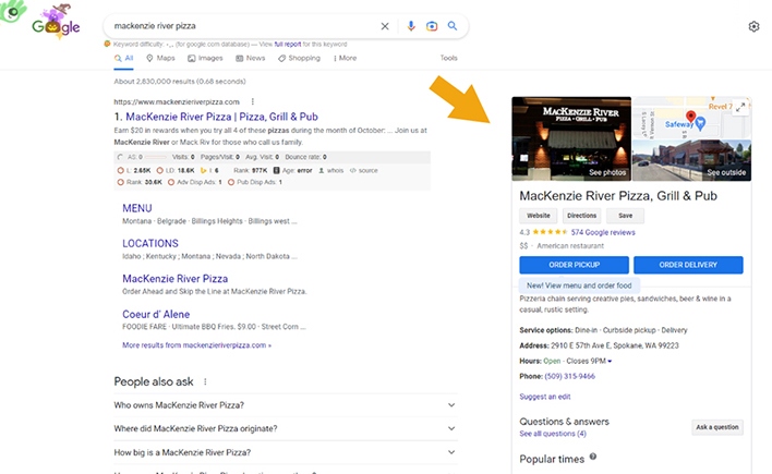 Example of a Google Business Profile in local search results pages