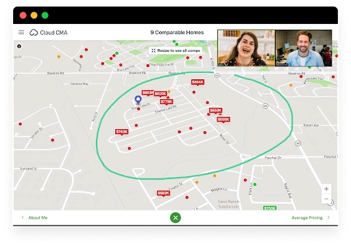 交互式演示的屏幕截图，包括屏幕右上方的区域地图和与会者图像