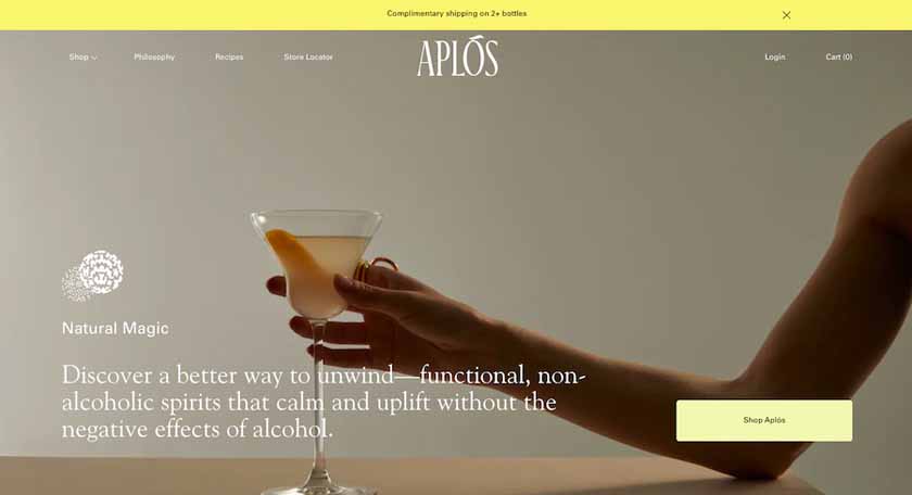 Beverage brand Aplós' landing page from their website.