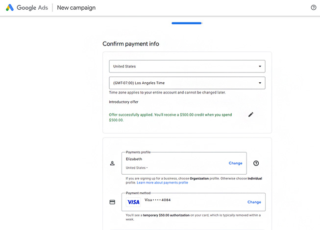 Add a form of payment to finish setting up your Google Ads account