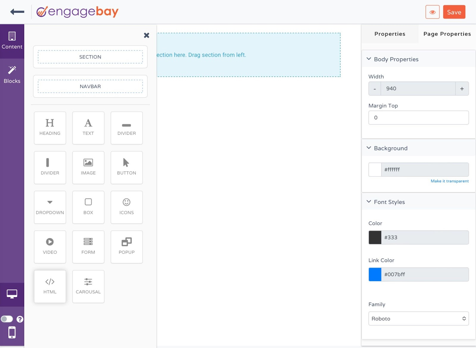Creating a landing page in EngageBay.