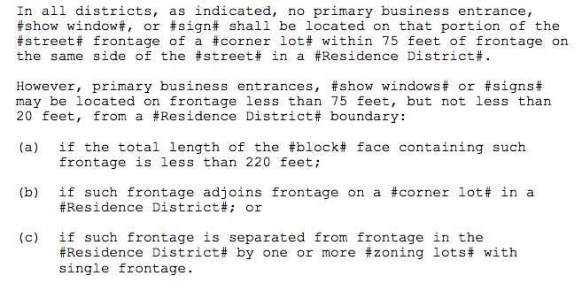 Screenshot of NYC Signage Rules for Commercial Corner Lot Properties