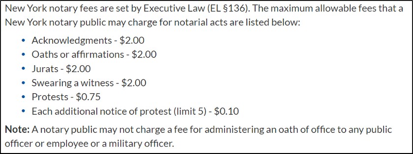 的例子notary charges in New York.