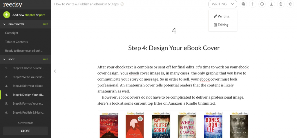 Use Reedsy to write, format, and save an Kindle Format ebook
