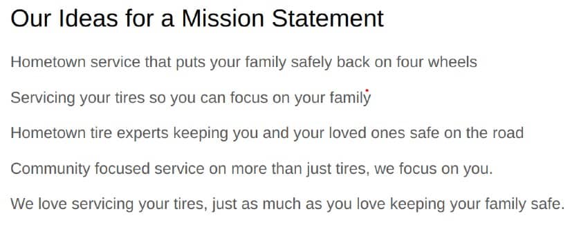 Screenshot of Mission Statement Ideas