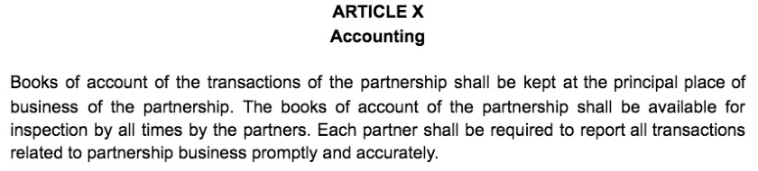 Screenshot of Partnership Agreement Article X Accounting
