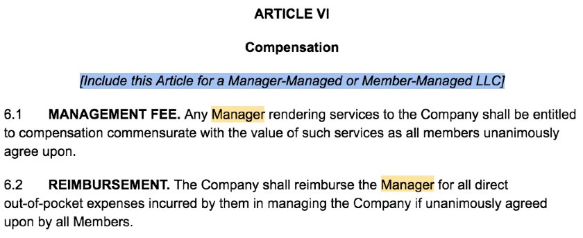 截图of LLC Operating Agreement Template Article VI