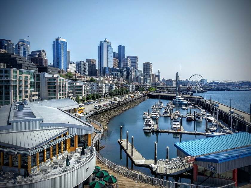 View of the waterfront from the Bell Street Pier, in Seattle, Washington