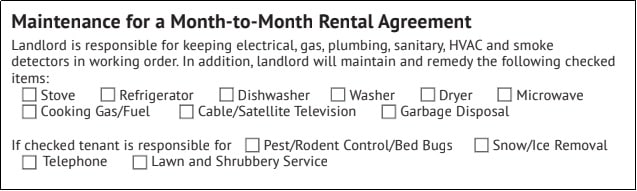 Maintenance responsibilities for a month-to-month agreement.