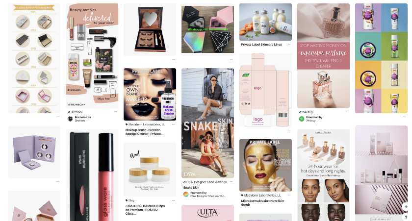 Screenshot of Private Label Cosmetic Ideas and Inspiration on Pinterest