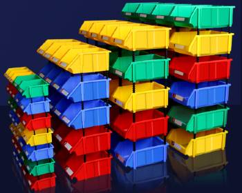 Stackable storage bins.