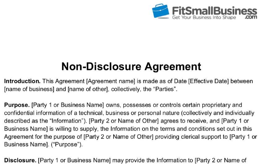 Screenshot of Fit Small Business Providing a Free Non-Disclosure Agreement