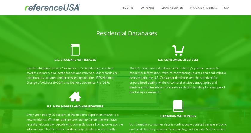 Screenshot of ReferenceUSA Collecting Market Research Data