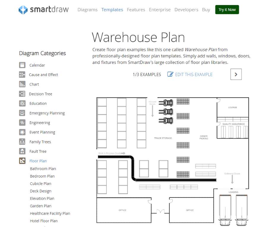 SmartDraw warehouse layout.
