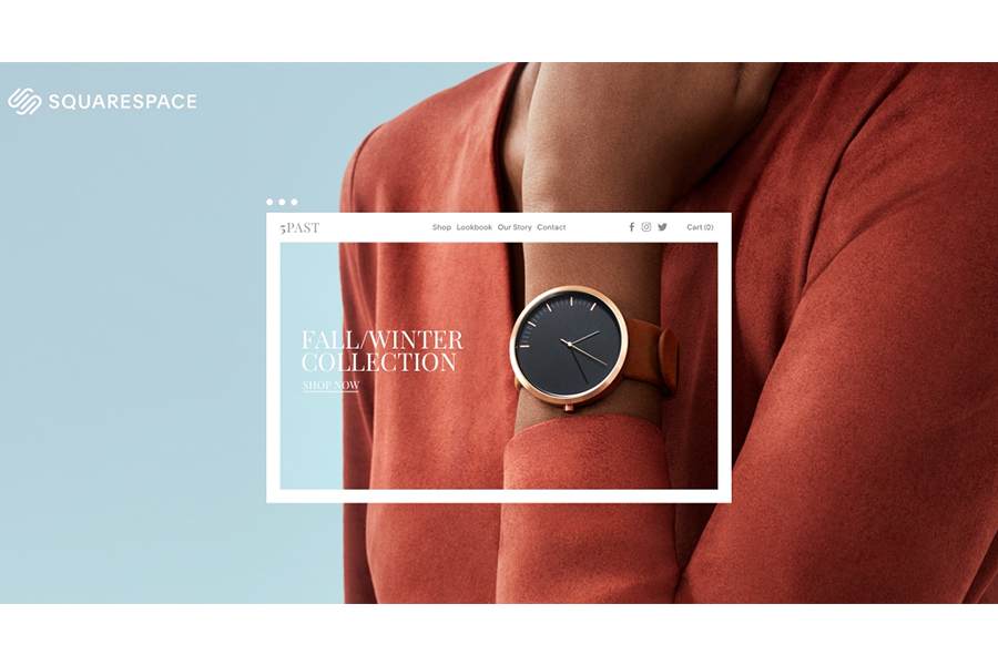 A woman wearing a watch on a website background.