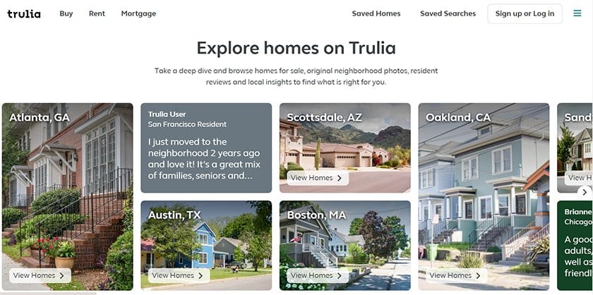Trulia网站real estate listings.