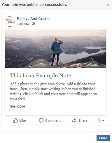 Published Facebook Note in your followers' Facebook feeds