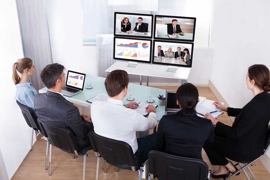 employee having a conference meeting