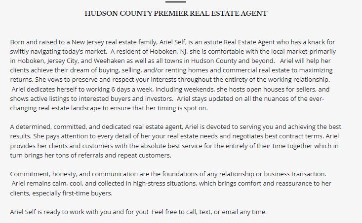Real estate agent biography with your accomplishments and professional experience.