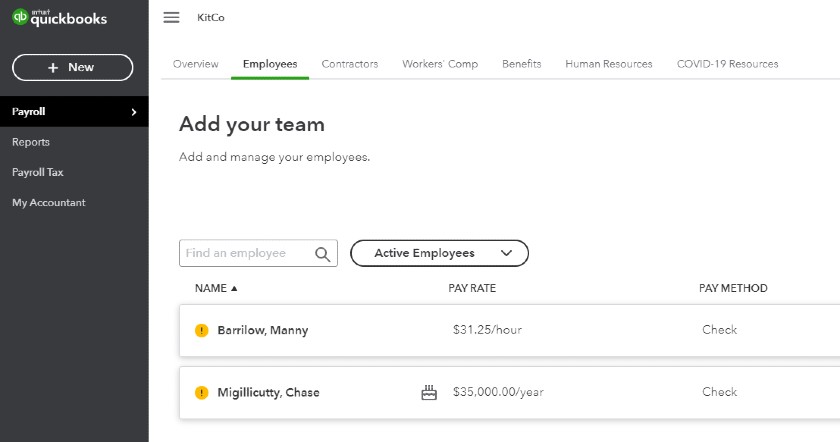 Showing how to add employees on QuickBooks.
