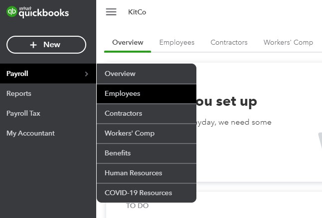 Showing QuickBooks Payroll Employees tab.