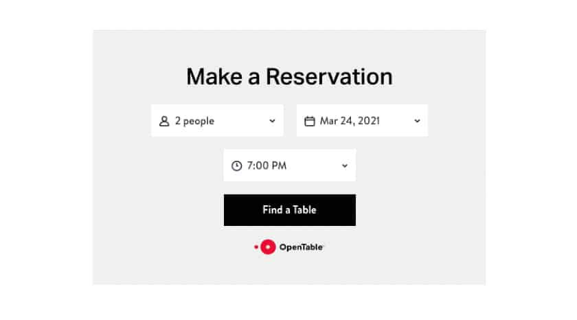 OpenTable Make a reservation form