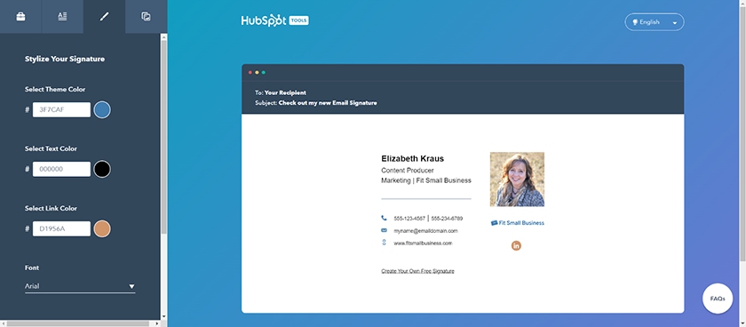 HubSpot free email signature generator interface.
