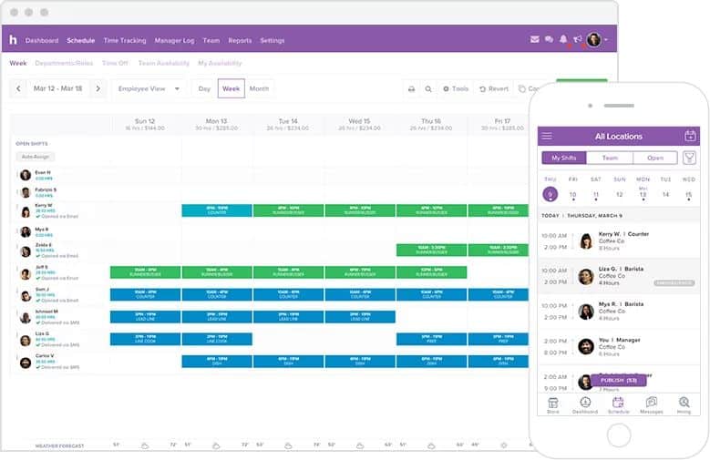 Homebase schedule dashboard from computer and mobile device.