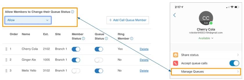 RingCentral仪表板中的Agents Queue Status选项