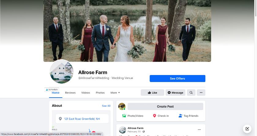 显示the Allrose Farm Facebook page.