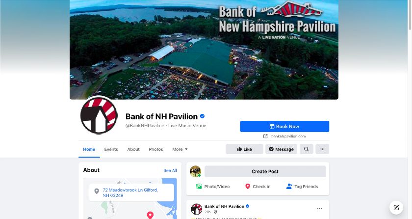 显示the Bank of NH Pavilion Facebook page.