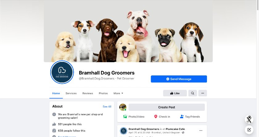 显示the Bramhall Dog Groomers Facebook page.