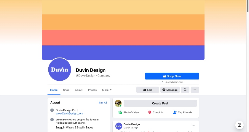 年代howing a Duvin Design Facebook page.