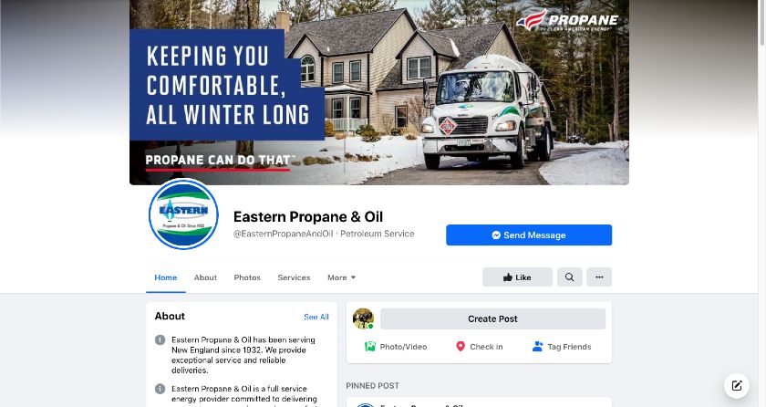 显示the Eastern Propane and Oil Facebook page.