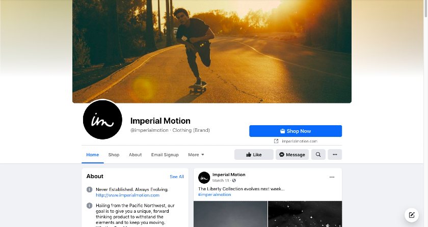年代howing an Imperial motion Facebook page.