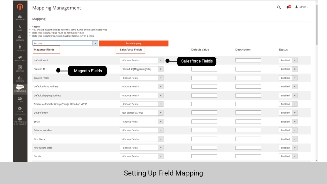 Mapping management for Salesforce and Magento integration