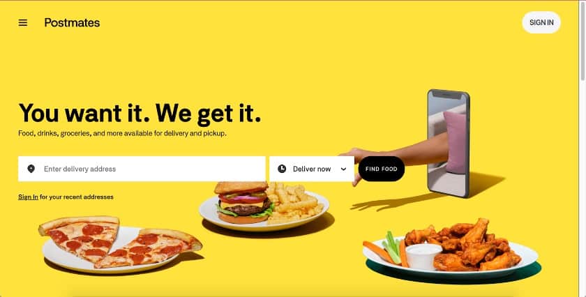 postmates splash page examples for choosing location