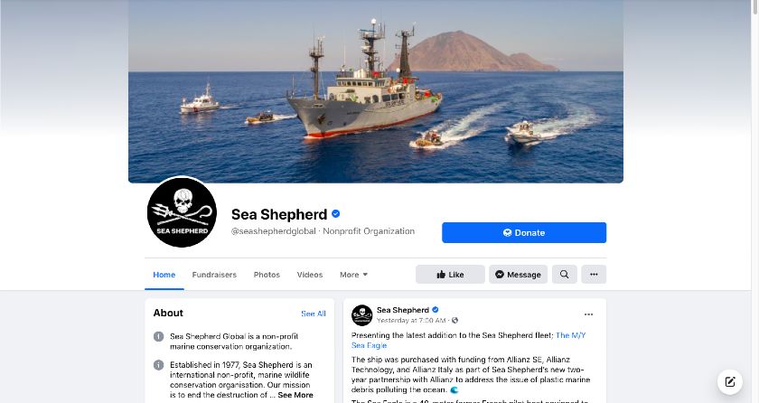 “海洋守护者”的Facebook页面。