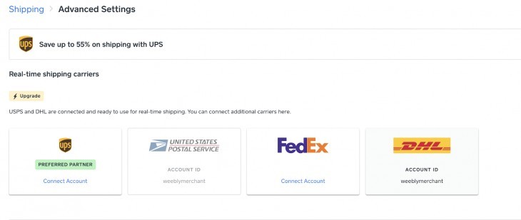 Square Online advance setting for integrated shipping options and real-time shipping calculations at checkout.