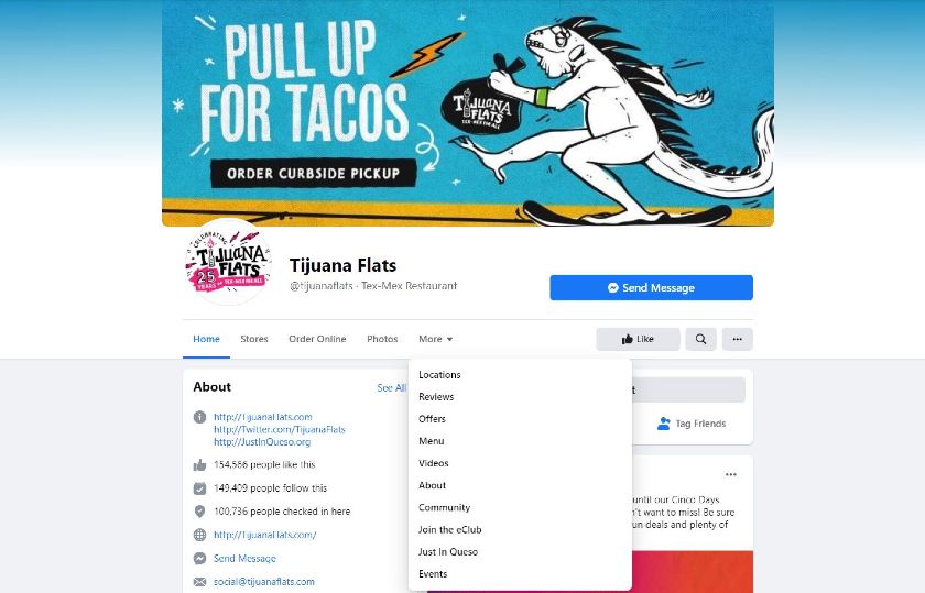 显示the Tijuana Flats Facebook page.