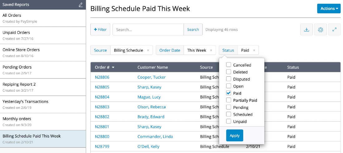 Paysimple billing schedule paid.