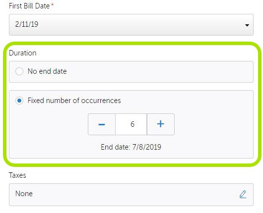Specifying first and last billing date on Paysimple.