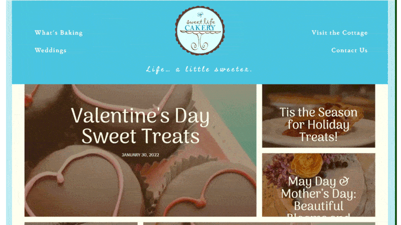 Sweet Life Cakery website advertising their products.