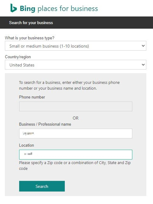 Claim Add Your Bing Places form