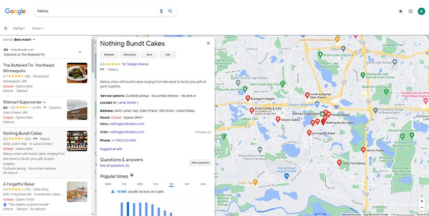 谷歌商业档案显示在搜索结果和地图。