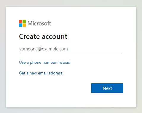 Microsoft signup form.