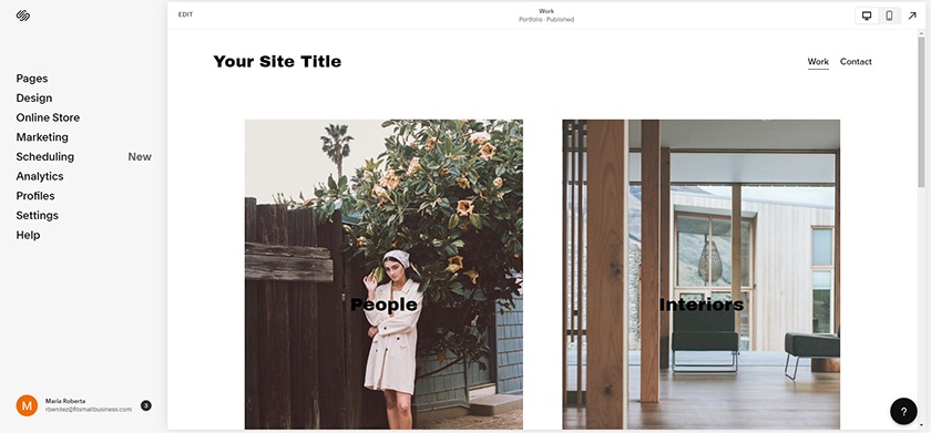 Squarespace网站构建器界面。